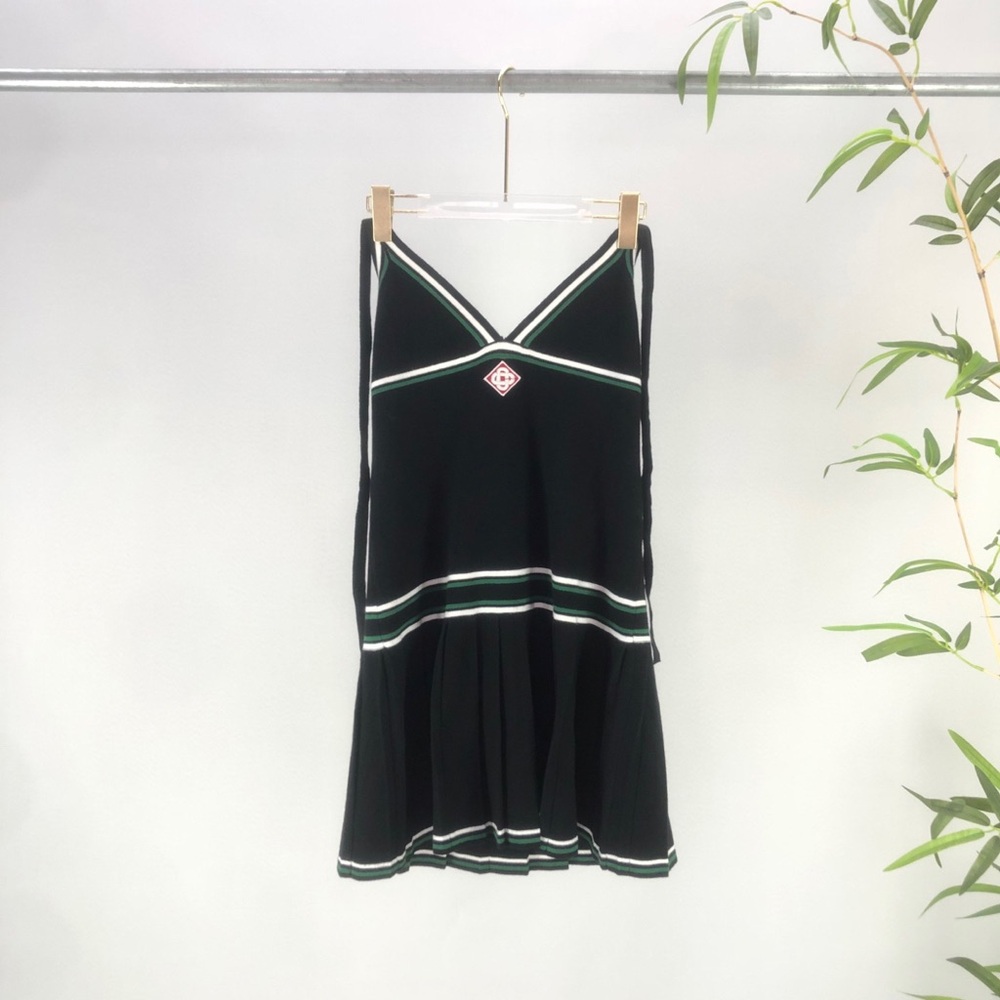 Casablanca Black Striped V-Neck Mini Dress with Contrast Trim